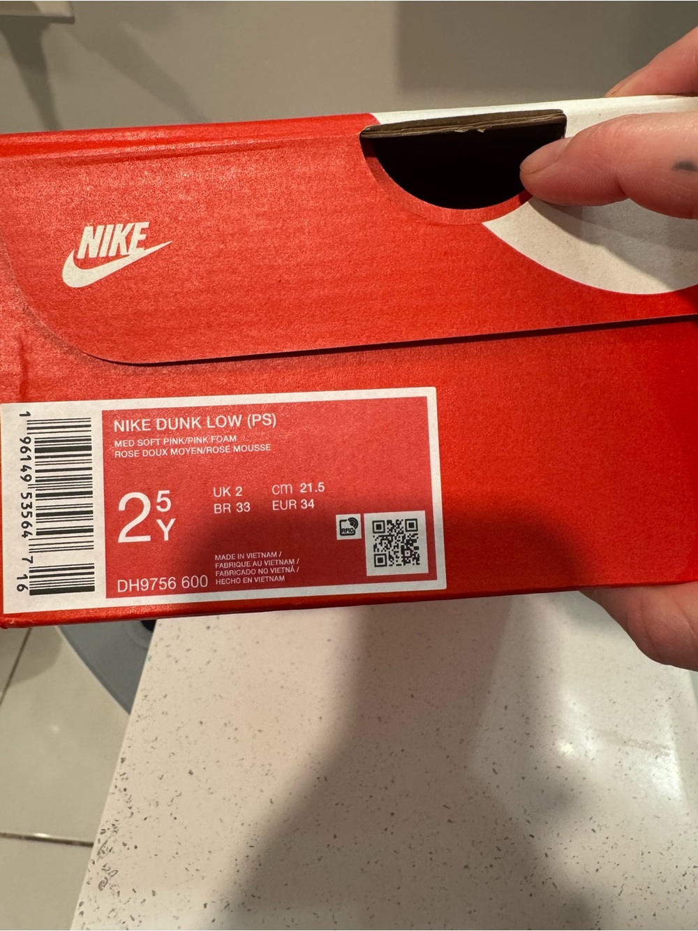 Label on Shoe Box